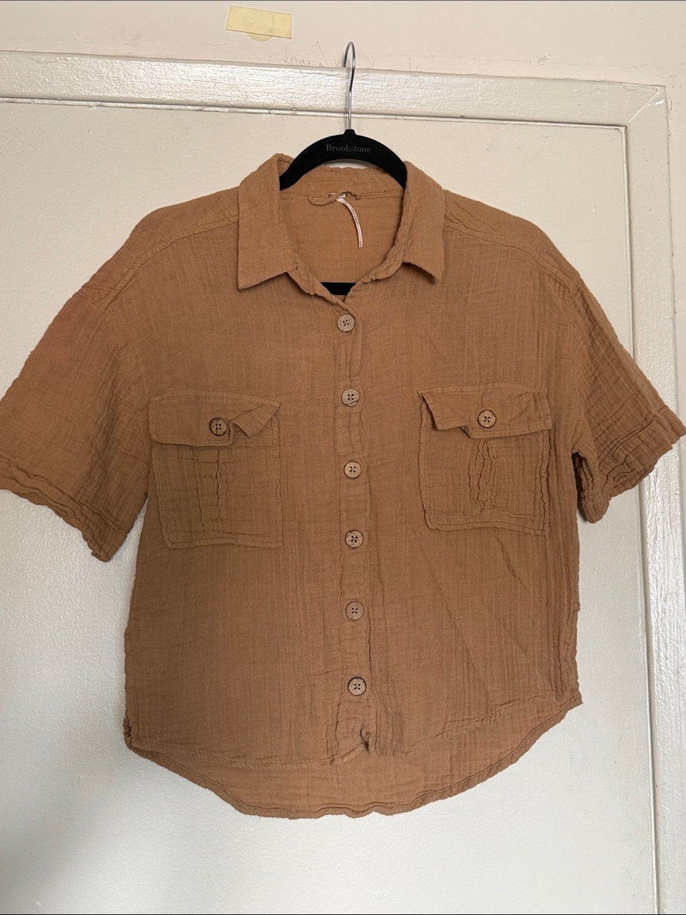 Free People S Gauze Button-Up Shirt in Brown
